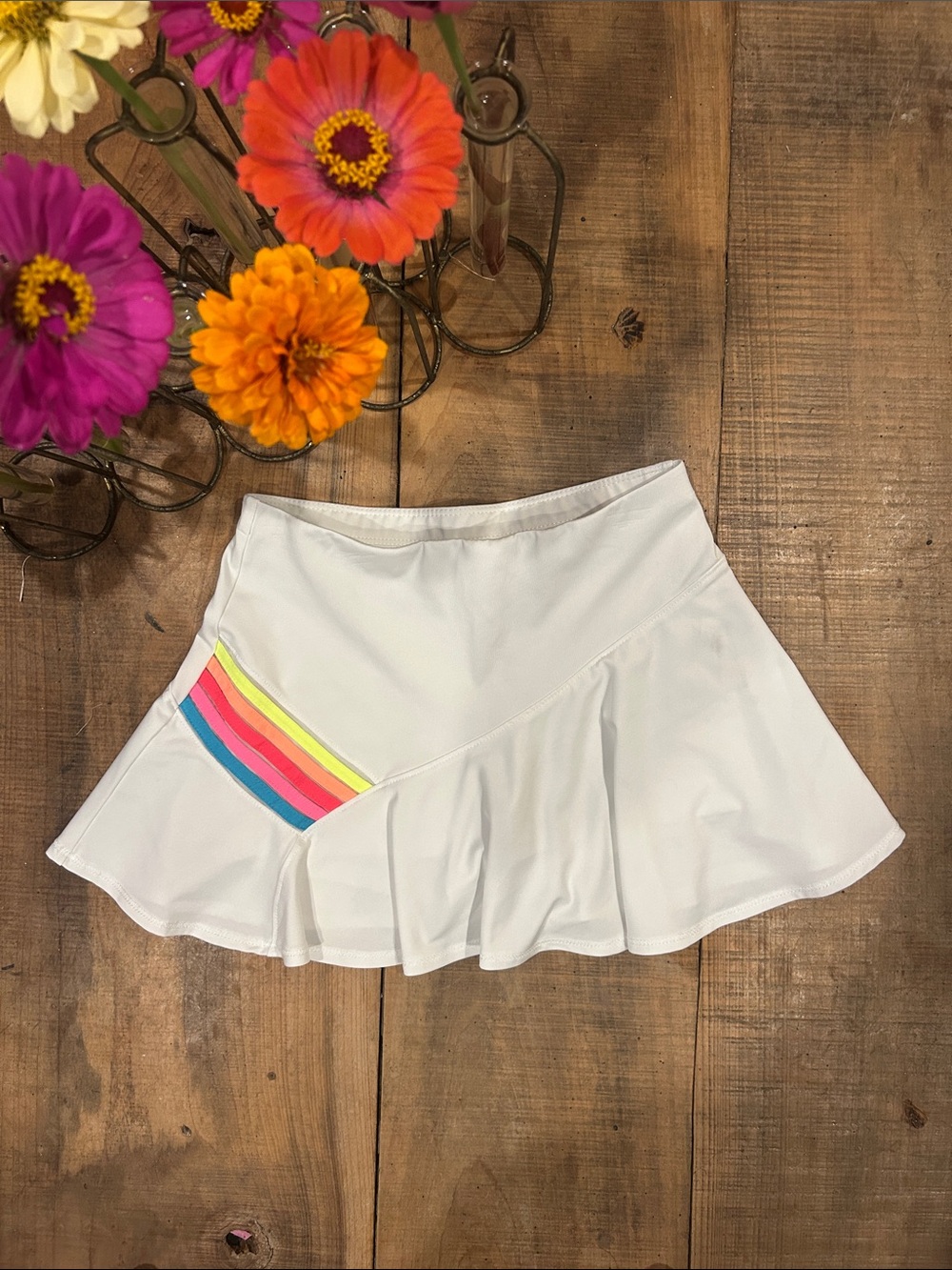 Lucky in Love White Skort with Neon Pink, Yellow, Blue & Coral Stripes
